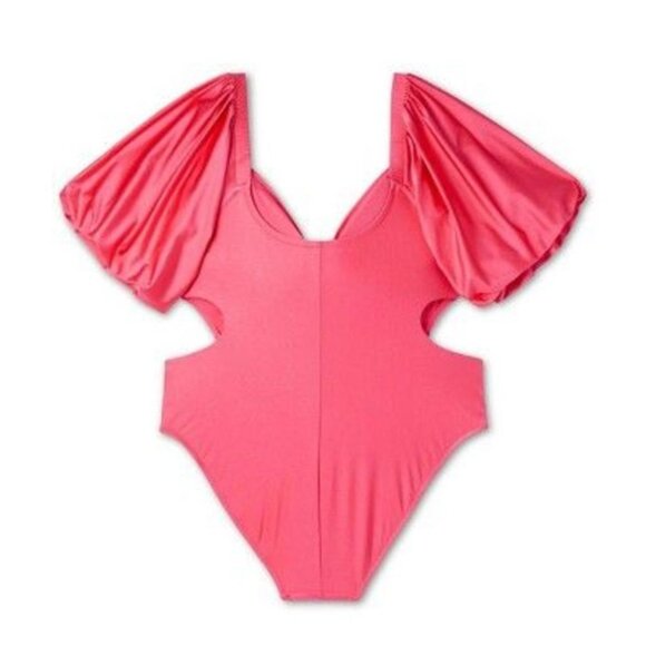 FE NOEL Pink Puff Sleeve One Piece Bathing Swimsuit Size 3X NEW NWOT - Picture 5 of 5